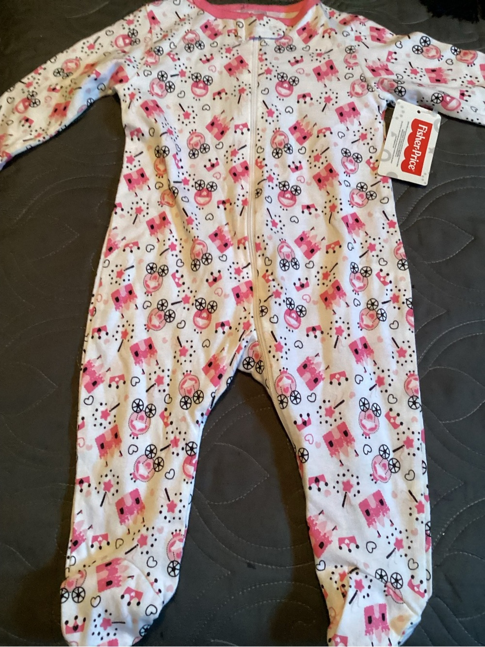 Fisher-Price Pink and White Printed Baby Footie One-Piece